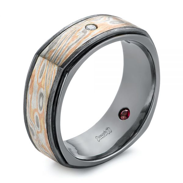 Custom Black, Ruby, and Diamond Mokume Men's Band - Image