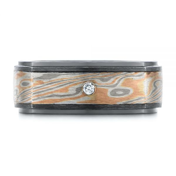 Custom Black Ruby And Diamond Mokume Men's Band - Top View - 104850