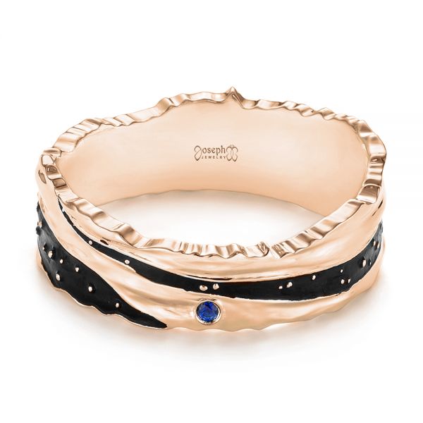 14k Rose Gold 14k Rose Gold Custom Blue Sapphire Black Antiqued Men's Band - Flat View -  104112