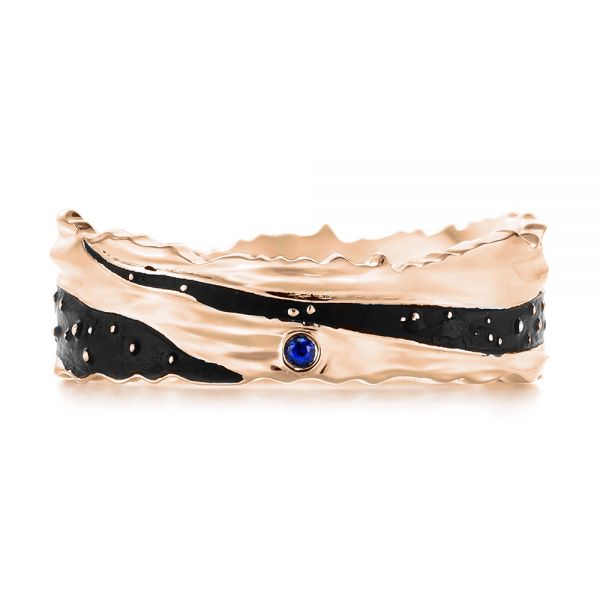 14k Rose Gold 14k Rose Gold Custom Blue Sapphire Black Antiqued Men's Band - Top View -  104112