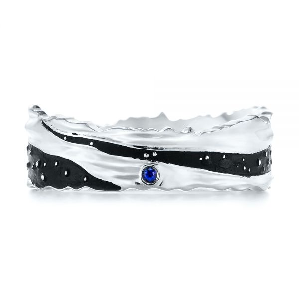 18k White Gold 18k White Gold Custom Blue Sapphire Black Antiqued Men's Band - Top View -  104112