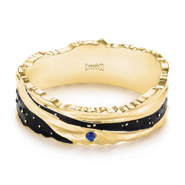 18k Yellow Gold 18k Yellow Gold Custom Blue Sapphire Black Antiqued Men's Band - Flat View -  104112