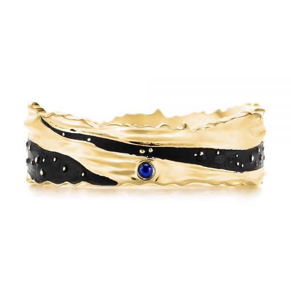 14k Yellow Gold 14k Yellow Gold Custom Blue Sapphire Black Antiqued Men's Band - Top View -  104112