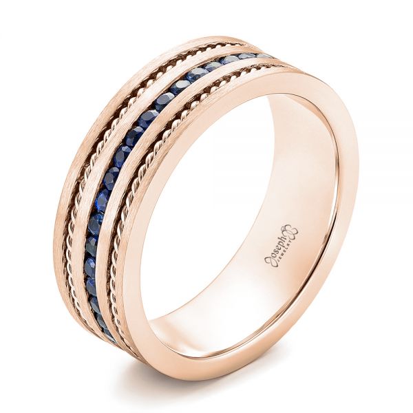 14k Rose Gold 14k Rose Gold Custom Blue Sapphire Men's Band - Three-Quarter View -  102750