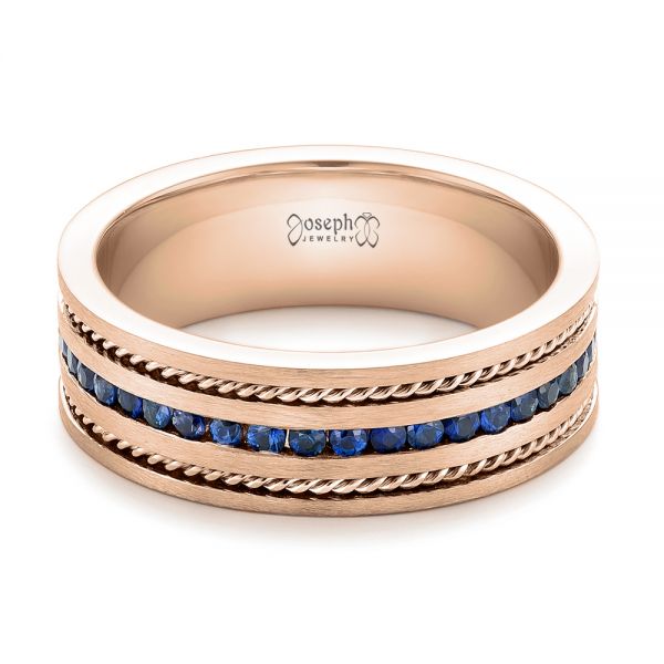 18k Rose Gold 18k Rose Gold Custom Blue Sapphire Men's Band - Flat View - 102750