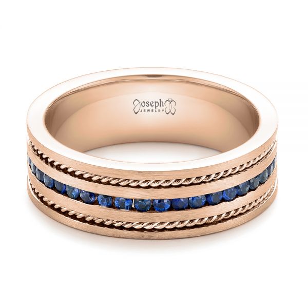 14k Rose Gold 14k Rose Gold Custom Blue Sapphire Men's Band - Flat View -  102750