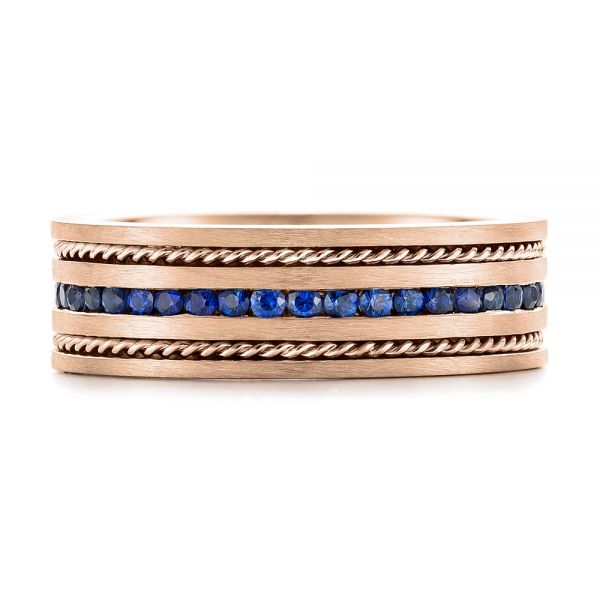 18k Rose Gold 18k Rose Gold Custom Blue Sapphire Men's Band - Top View - 102750