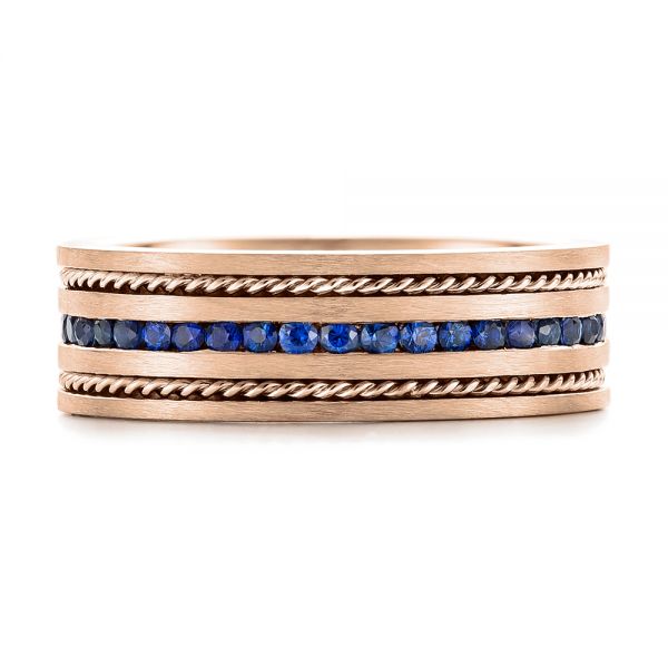 18k Rose Gold 18k Rose Gold Custom Blue Sapphire Men's Band - Top View -  102750