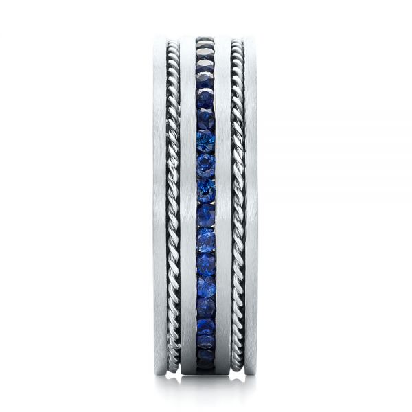 14k White Gold 14k White Gold Custom Blue Sapphire Men's Band - Side View -  102750