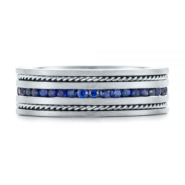 14k White Gold 14k White Gold Custom Blue Sapphire Men's Band - Top View -  102750