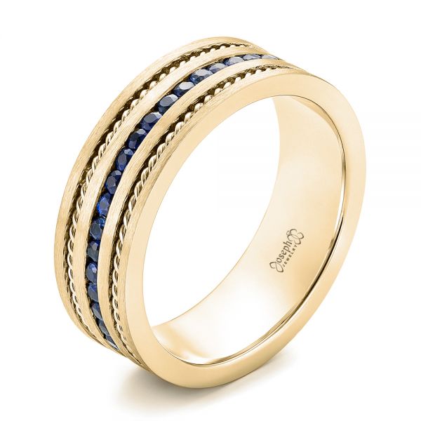 14k Yellow Gold 14k Yellow Gold Custom Blue Sapphire Men's Band - Three-Quarter View -  102750