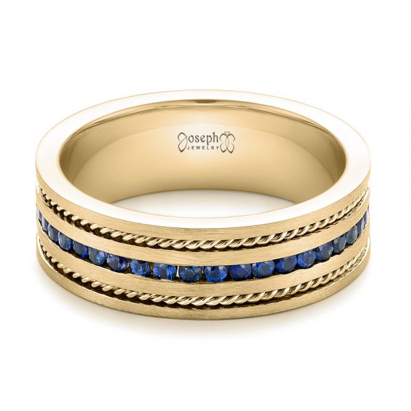 18k Yellow Gold 18k Yellow Gold Custom Blue Sapphire Men's Band - Flat View - 102750