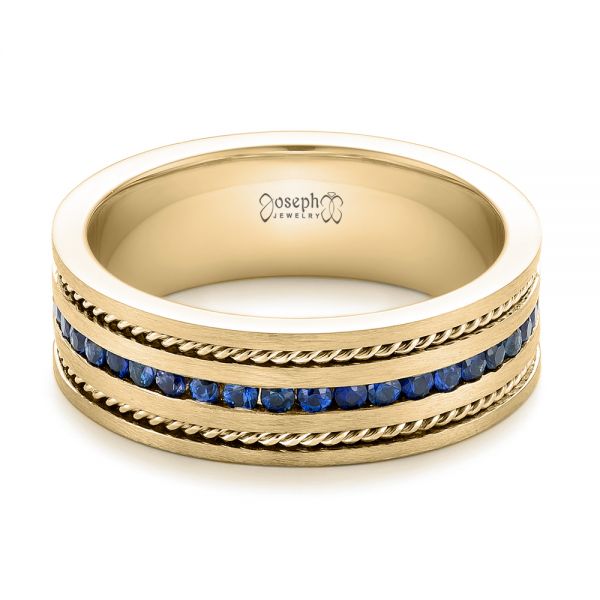 18k Yellow Gold 18k Yellow Gold Custom Blue Sapphire Men's Band - Flat View -  102750