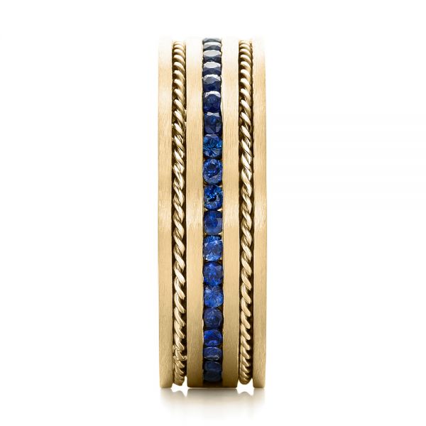 18k Yellow Gold 18k Yellow Gold Custom Blue Sapphire Men's Band - Side View - 102750