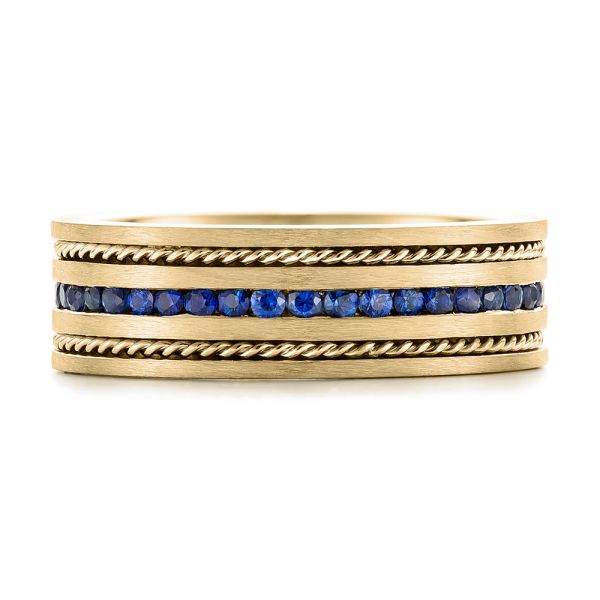 18k Yellow Gold 18k Yellow Gold Custom Blue Sapphire Men's Band - Top View - 102750