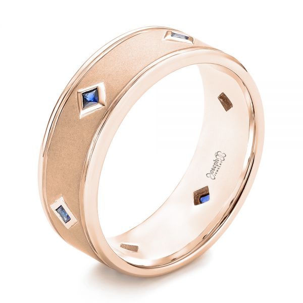 18k Rose Gold 18k Rose Gold Custom Blue Sapphire Men's Wedding Band - Three-Quarter View - 103143