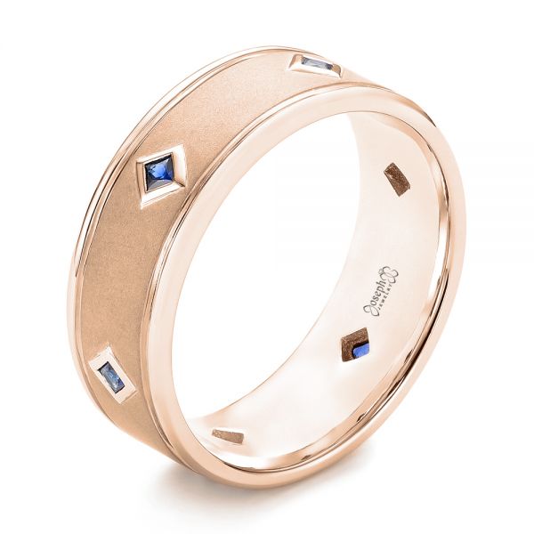 14k Rose Gold 14k Rose Gold Custom Blue Sapphire Men's Wedding Band - Three-Quarter View -  103143