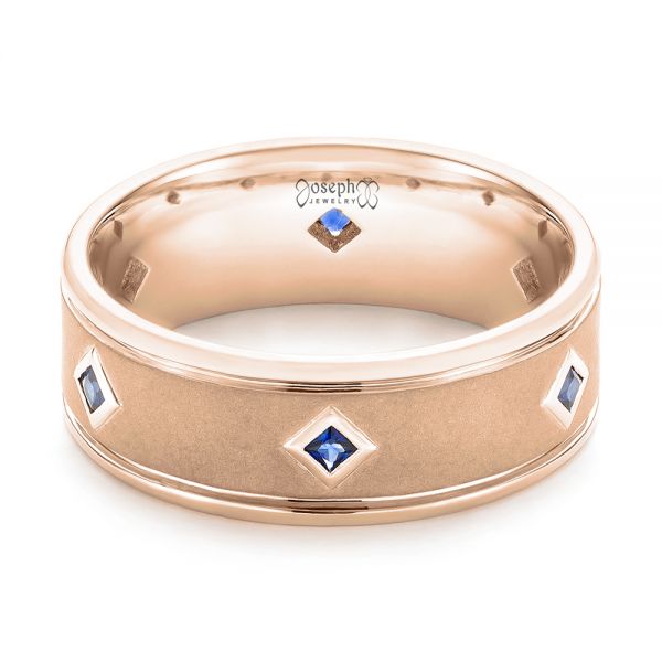18k Rose Gold 18k Rose Gold Custom Blue Sapphire Men's Wedding Band - Flat View - 103143