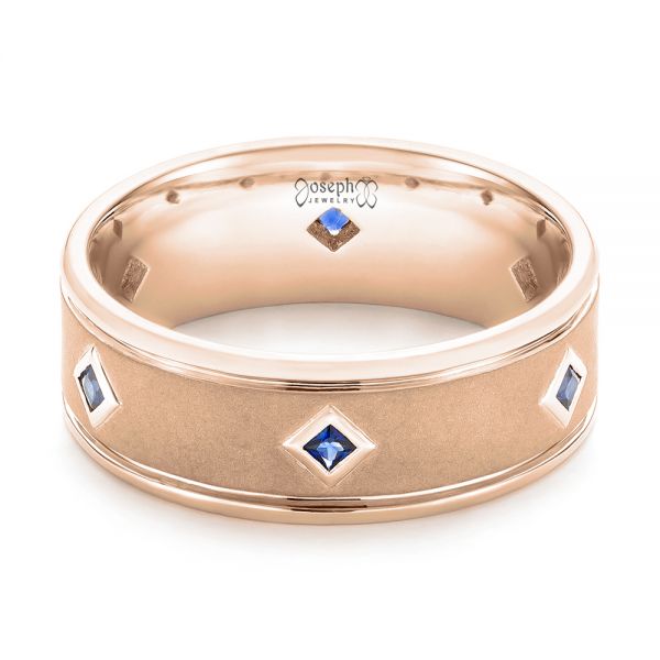 18k Rose Gold 18k Rose Gold Custom Blue Sapphire Men's Wedding Band - Flat View -  103143