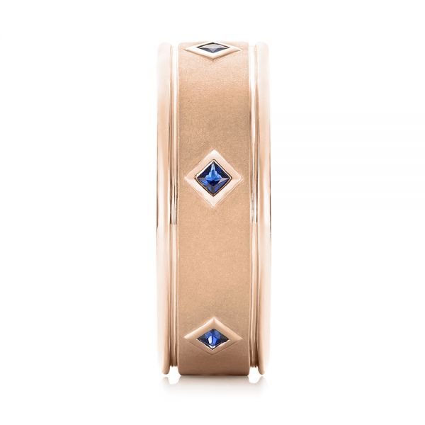 18k Rose Gold 18k Rose Gold Custom Blue Sapphire Men's Wedding Band - Side View - 103143