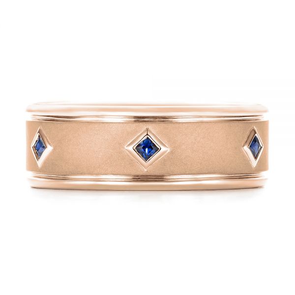 18k Rose Gold 18k Rose Gold Custom Blue Sapphire Men's Wedding Band - Top View - 103143