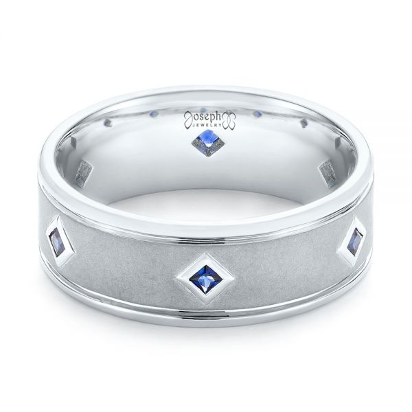  Platinum Custom Blue Sapphire Men's Wedding Band - Flat View -  103143