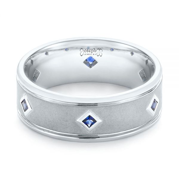 Platinum Custom Blue Sapphire Men's Wedding Band - Flat View - 103143