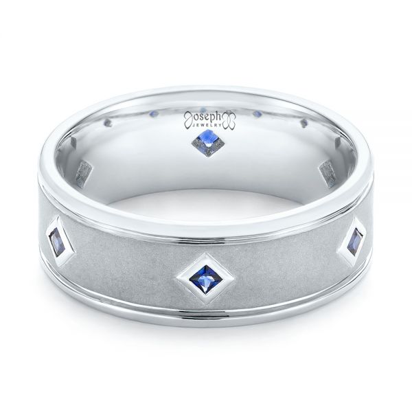 14k White Gold 14k White Gold Custom Blue Sapphire Men's Wedding Band - Flat View -  103143