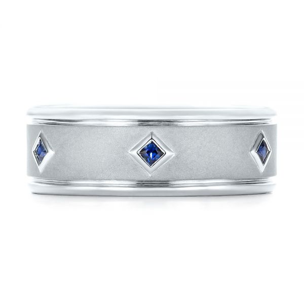 14k White Gold 14k White Gold Custom Blue Sapphire Men's Wedding Band - Top View -  103143