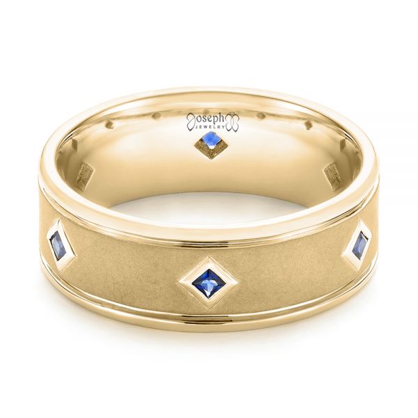 14k Yellow Gold 14k Yellow Gold Custom Blue Sapphire Men's Wedding Band - Flat View - 103143