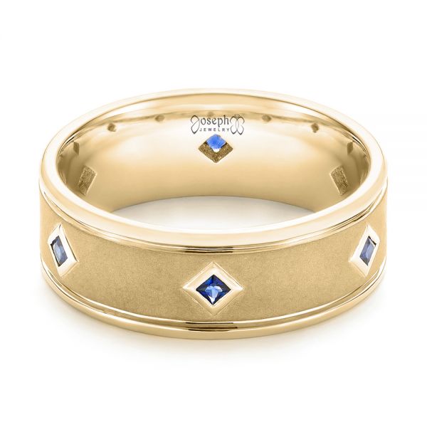 18k Yellow Gold 18k Yellow Gold Custom Blue Sapphire Men's Wedding Band - Flat View -  103143