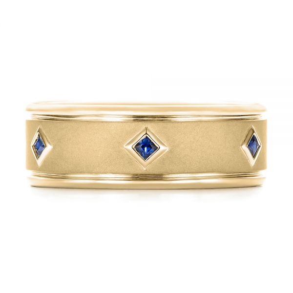 14k Yellow Gold 14k Yellow Gold Custom Blue Sapphire Men's Wedding Band - Top View - 103143