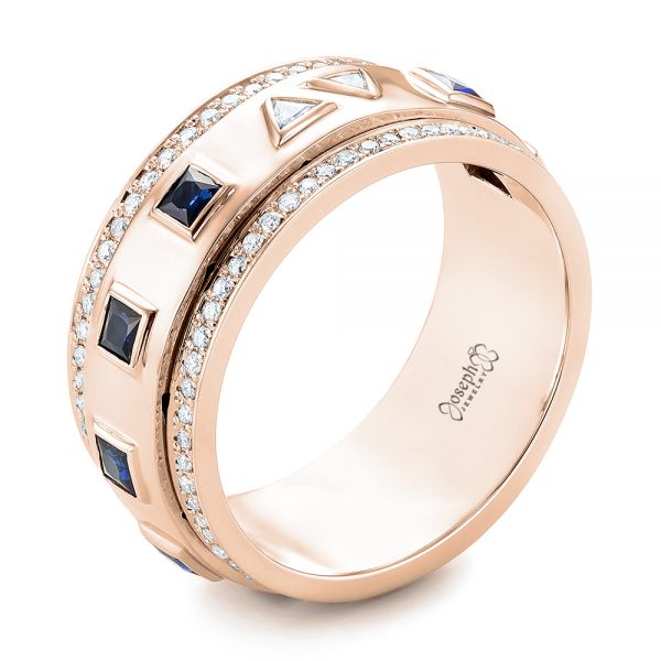 18k Rose Gold 18k Rose Gold Custom Blue Sapphire And Diamond Men's Band - Three-Quarter View -  103352