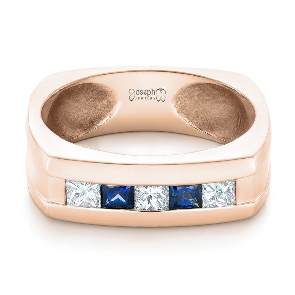 14k Rose Gold 14k Rose Gold Custom Blue Sapphire And Diamond Men's Band - Flat View - 102911