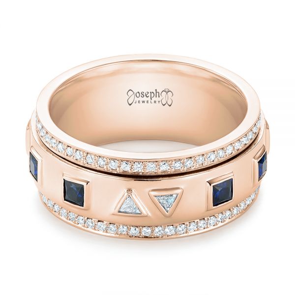 18k Rose Gold 18k Rose Gold Custom Blue Sapphire And Diamond Men's Band - Flat View -  103352