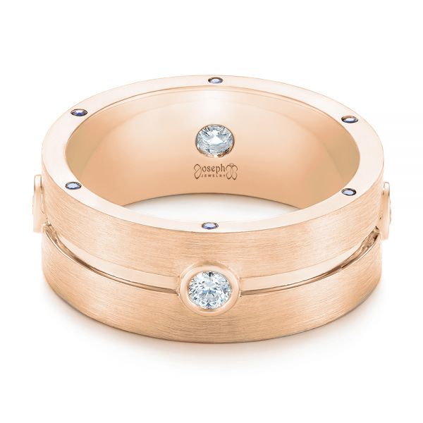14k Rose Gold 14k Rose Gold Custom Blue Sapphire And Diamond Men's Band - Flat View - 104257