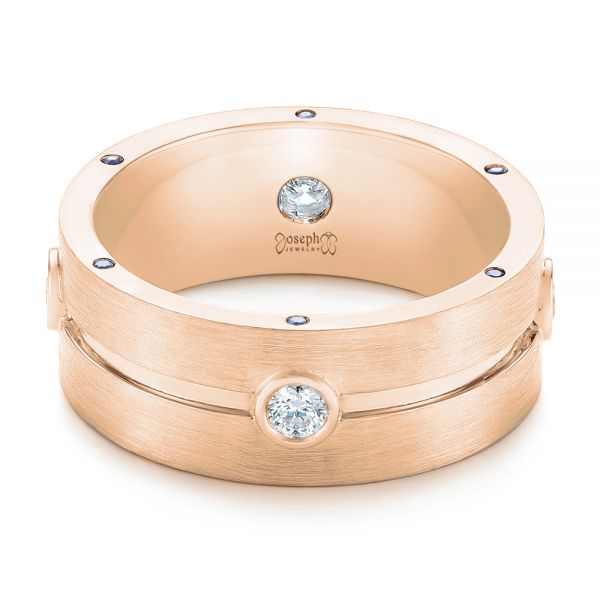 14k Rose Gold 14k Rose Gold Custom Blue Sapphire And Diamond Men's Band - Flat View -  104257