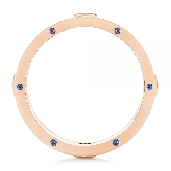 14k Rose Gold 14k Rose Gold Custom Blue Sapphire And Diamond Men's Band - Front View - 104257