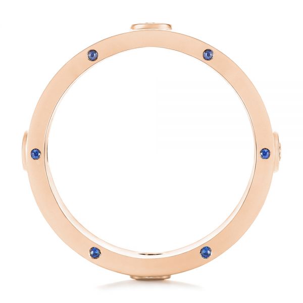 14k Rose Gold 14k Rose Gold Custom Blue Sapphire And Diamond Men's Band - Front View -  104257