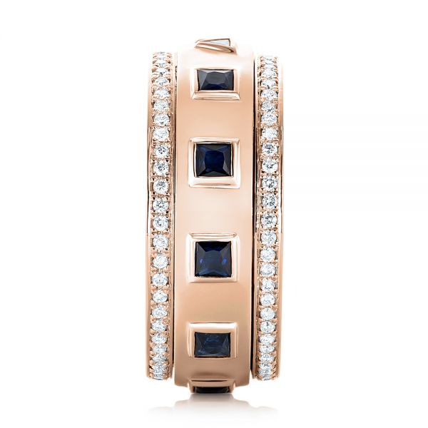 14k Rose Gold 14k Rose Gold Custom Blue Sapphire And Diamond Men's Band - Side View -  103352