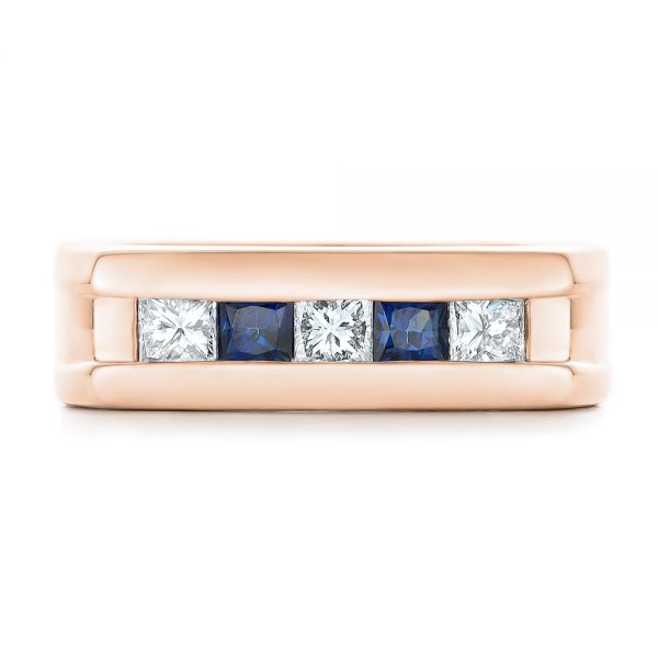 14k Rose Gold 14k Rose Gold Custom Blue Sapphire And Diamond Men's Band - Top View - 102911