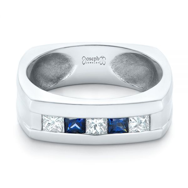 18k White Gold 18k White Gold Custom Blue Sapphire And Diamond Men's Band - Flat View -  102911