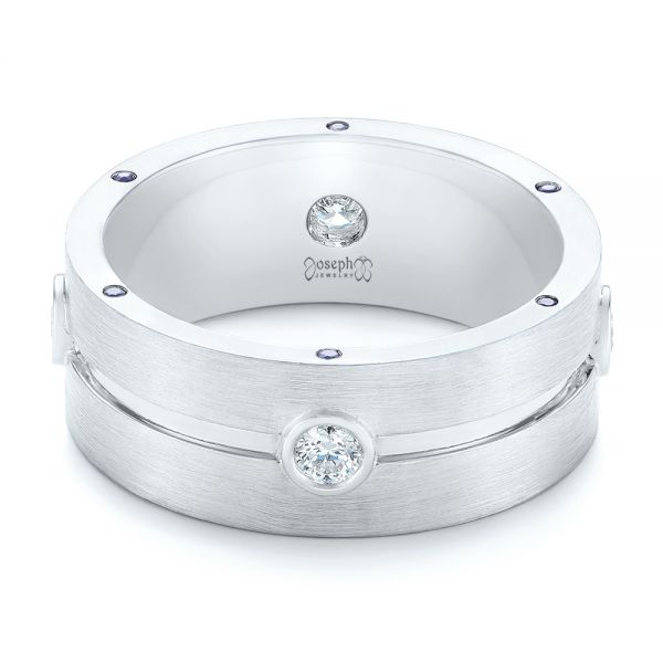 14k White Gold 14k White Gold Custom Blue Sapphire And Diamond Men's Band - Flat View -  104257