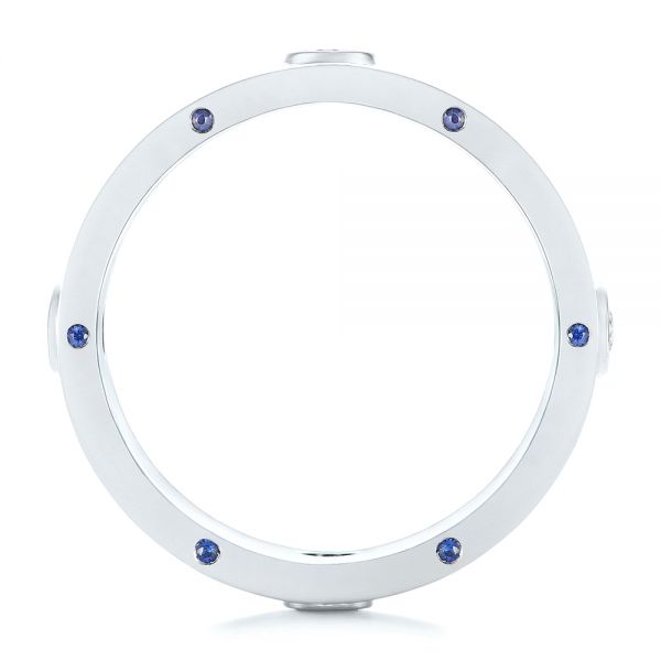 14k White Gold 14k White Gold Custom Blue Sapphire And Diamond Men's Band - Front View -  104257