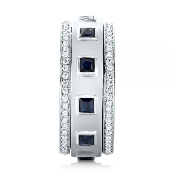 Platinum Custom Blue Sapphire And Diamond Men's Band - Side View - 103352