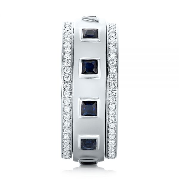 18k White Gold 18k White Gold Custom Blue Sapphire And Diamond Men's Band - Side View -  103352