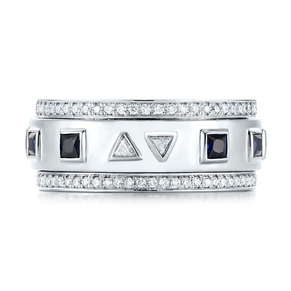 18k White Gold 18k White Gold Custom Blue Sapphire And Diamond Men's Band - Top View -  103352