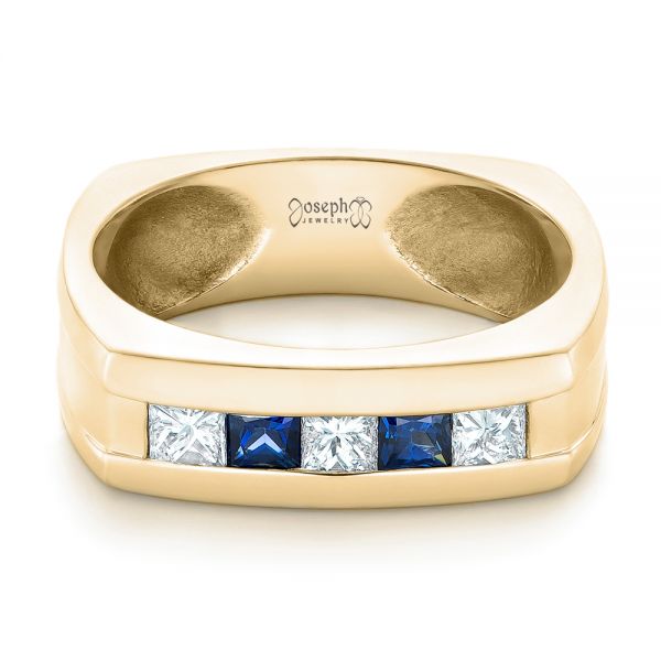 18k Yellow Gold 18k Yellow Gold Custom Blue Sapphire And Diamond Men's Band - Flat View -  102911