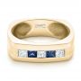 18k Yellow Gold 18k Yellow Gold Custom Blue Sapphire And Diamond Men's Band - Flat View -  102911 - Thumbnail