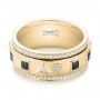 14k Yellow Gold 14k Yellow Gold Custom Blue Sapphire And Diamond Men's Band - Flat View -  103352 - Thumbnail